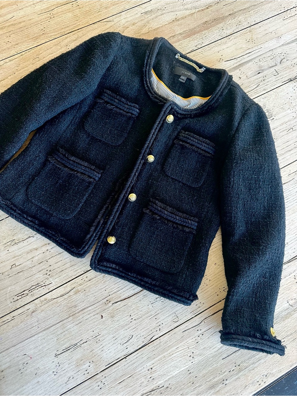 J. Crew Black Knit Pocket Blazer with Gold Buttons